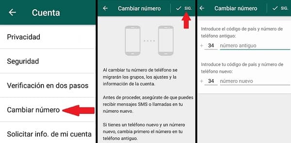 cambiar número whatsapp